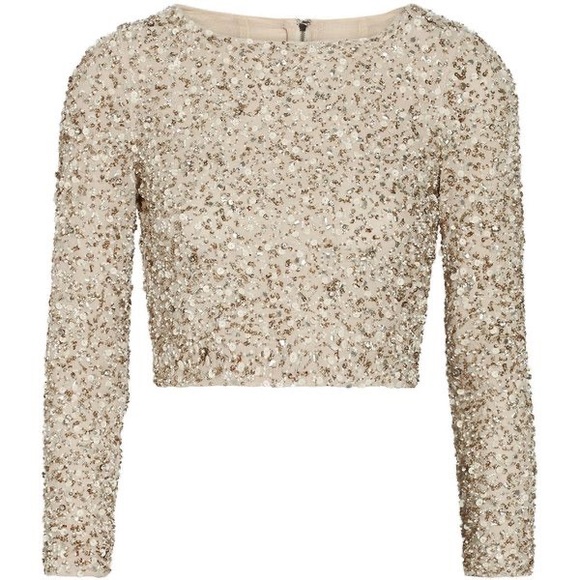 Alice + Olivia Tops - Alice + Olivia Long Sleeve Beaded Crop Top